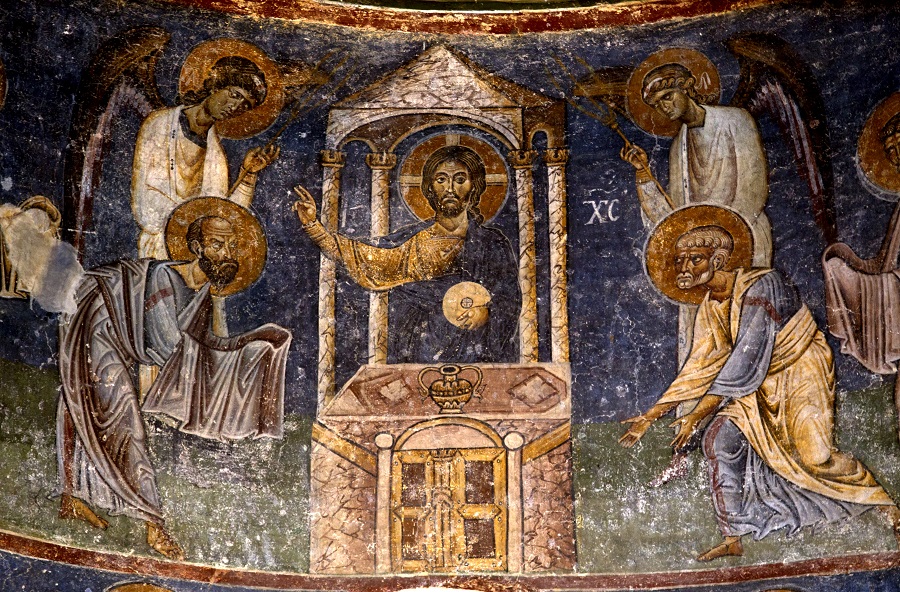 Евхаристия (Причащение Апостолов). Фреска собора Святой Софии в Охриде, Македония. XI век