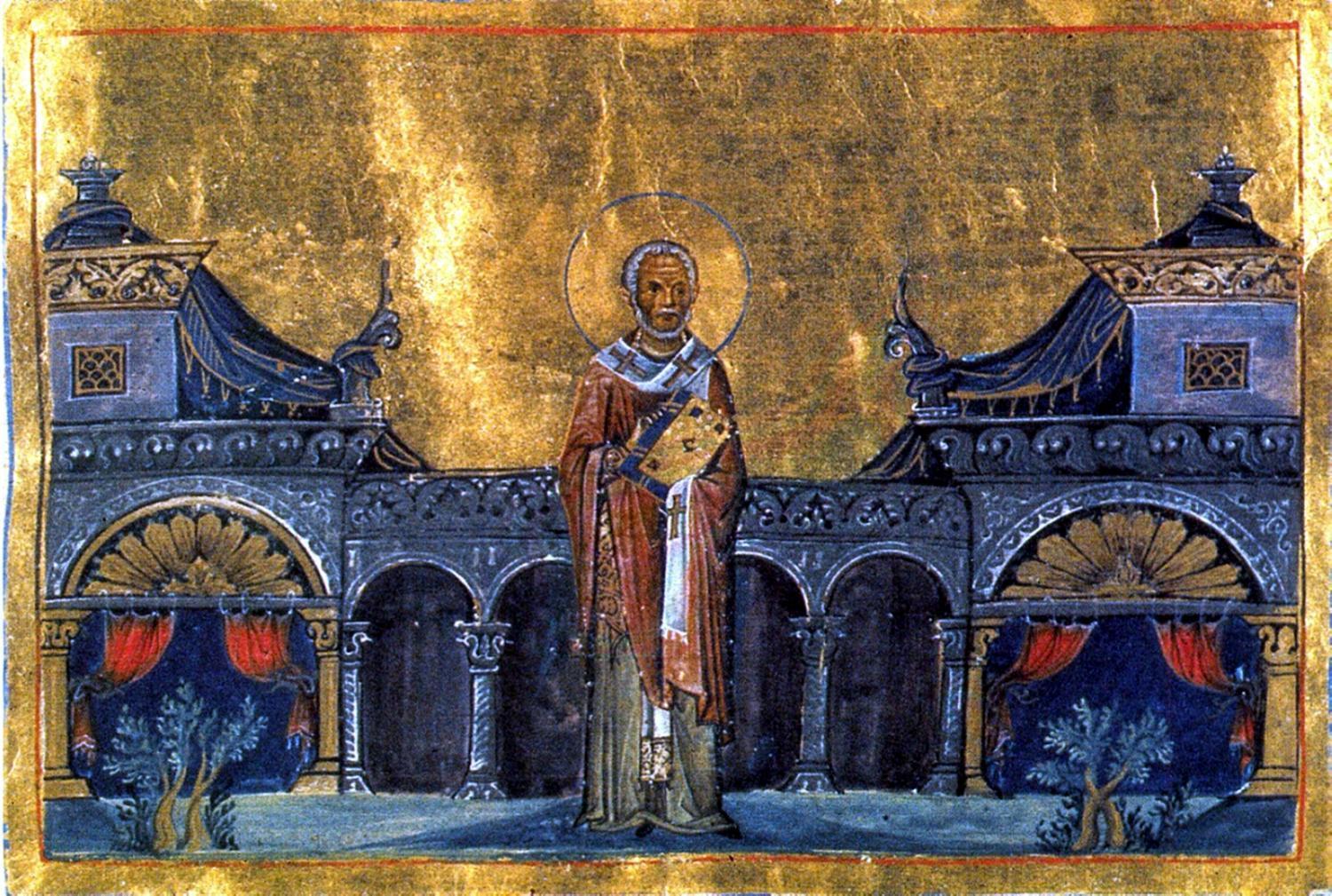 Григорий Чудотворец, епископ Неокесарийский. Иллюстрация из Минология Василия II