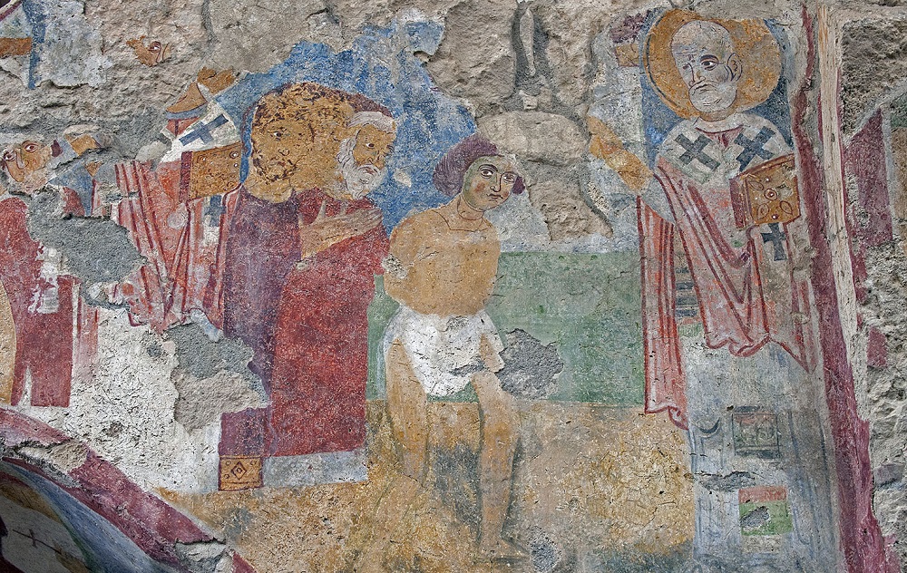 Святой Николай спасает приговоренных к смерти. Фреска 12 века, Турция