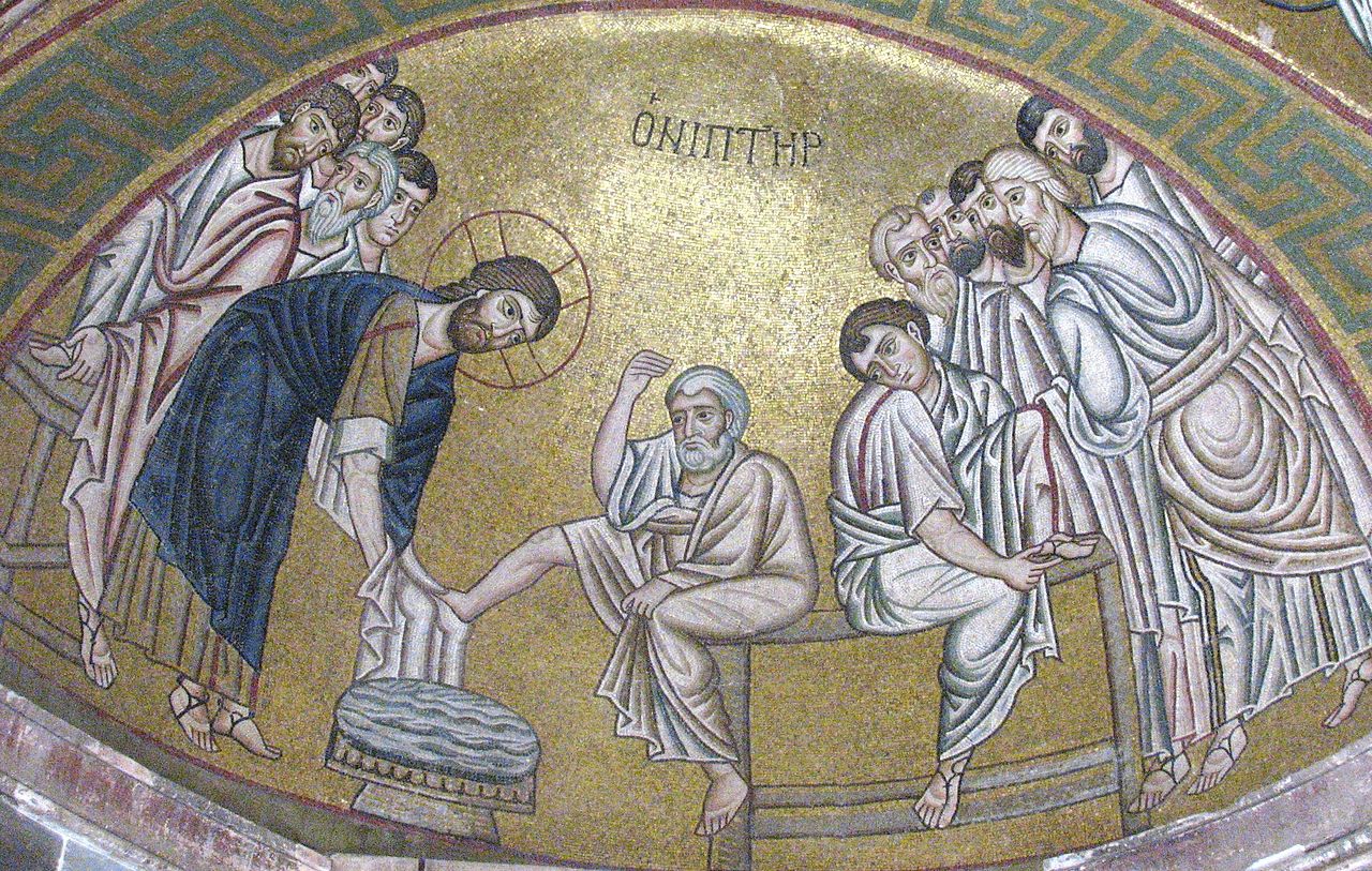 Омовение Христом ног ученикам. Византийская мозаика из Осиос Лукас