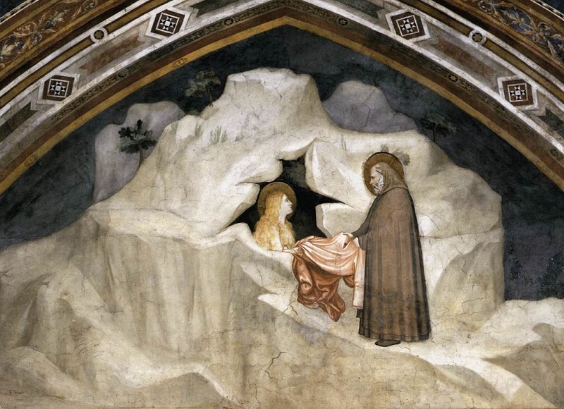 Джотто «Старец Зосима даёт гиматий Марии Магдалине». капелле Магдалины нижней базилики Сан-Франческо в Ассизи, Италия