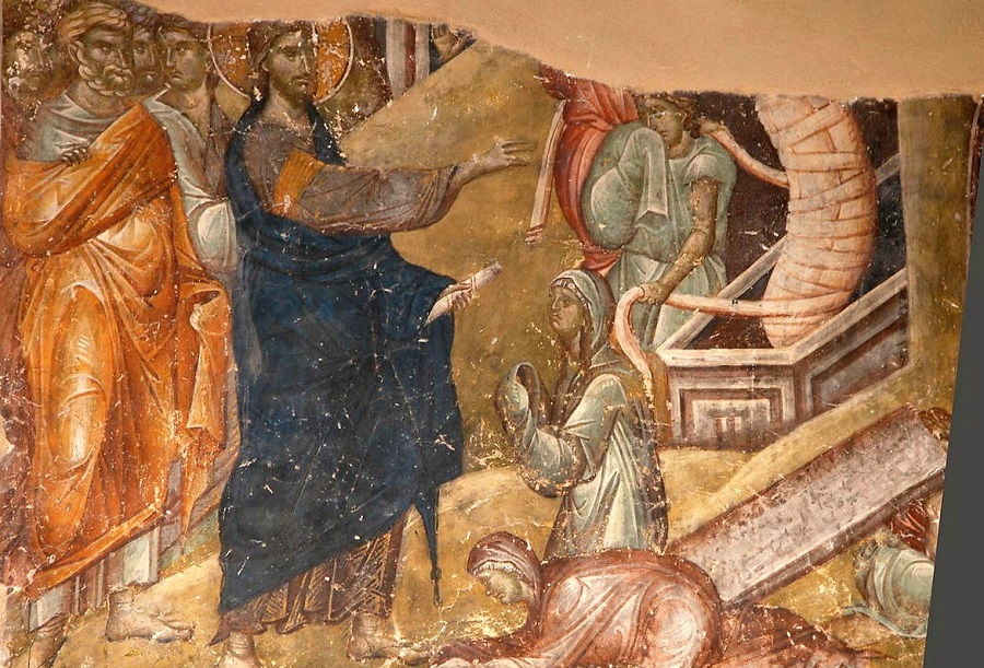 Воскрешение Лазаря. Фрагмент фрески в Салониках, Греция