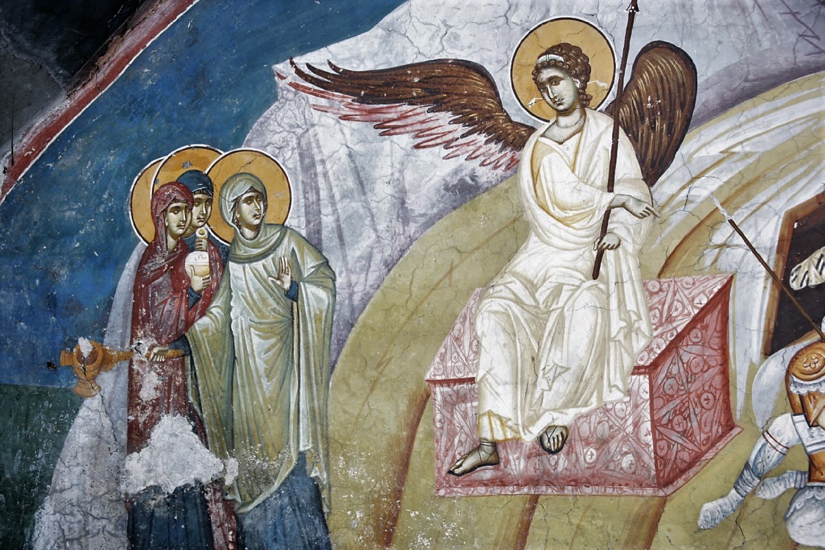 Ангел и мироносицы. Фреска, Сербия