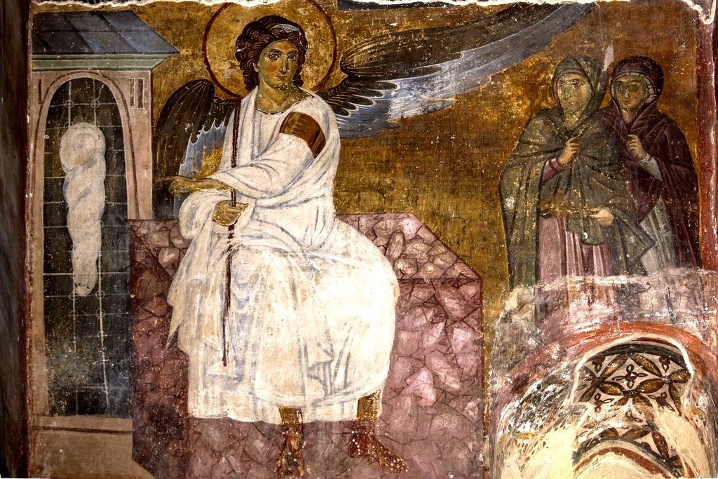 Явление Ангела женам-мироносицам. Фреска церкви Вознесения Господня в монастыре Милешева (Милешево), Сербия