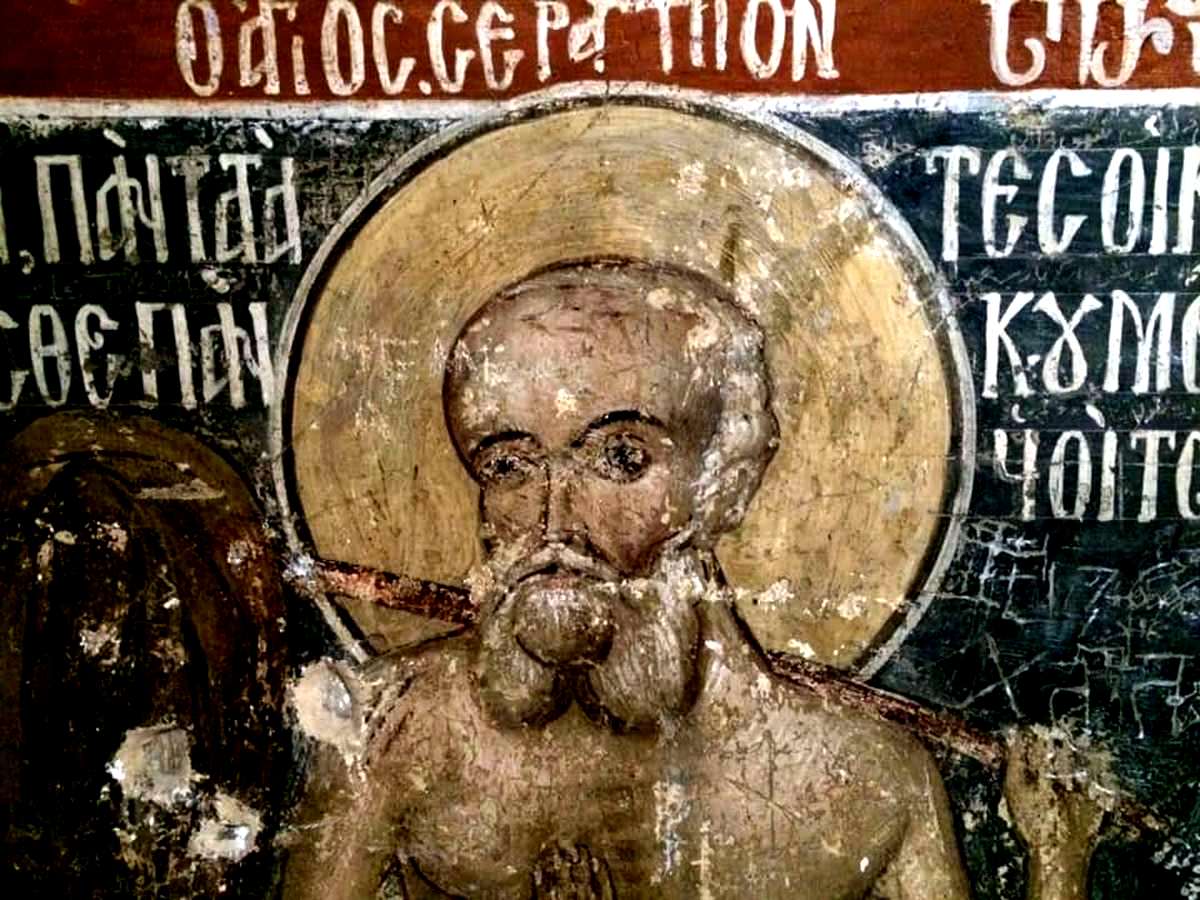 Святой Преподобный Серапион Синдонит. Фреска грузинского монастыря Святого Креста в Иерусалиме