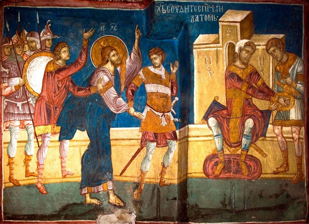 Суд Пилата. Фреска монастыря Высокие Дечаны, Косово, Сербия. Около 1350 года