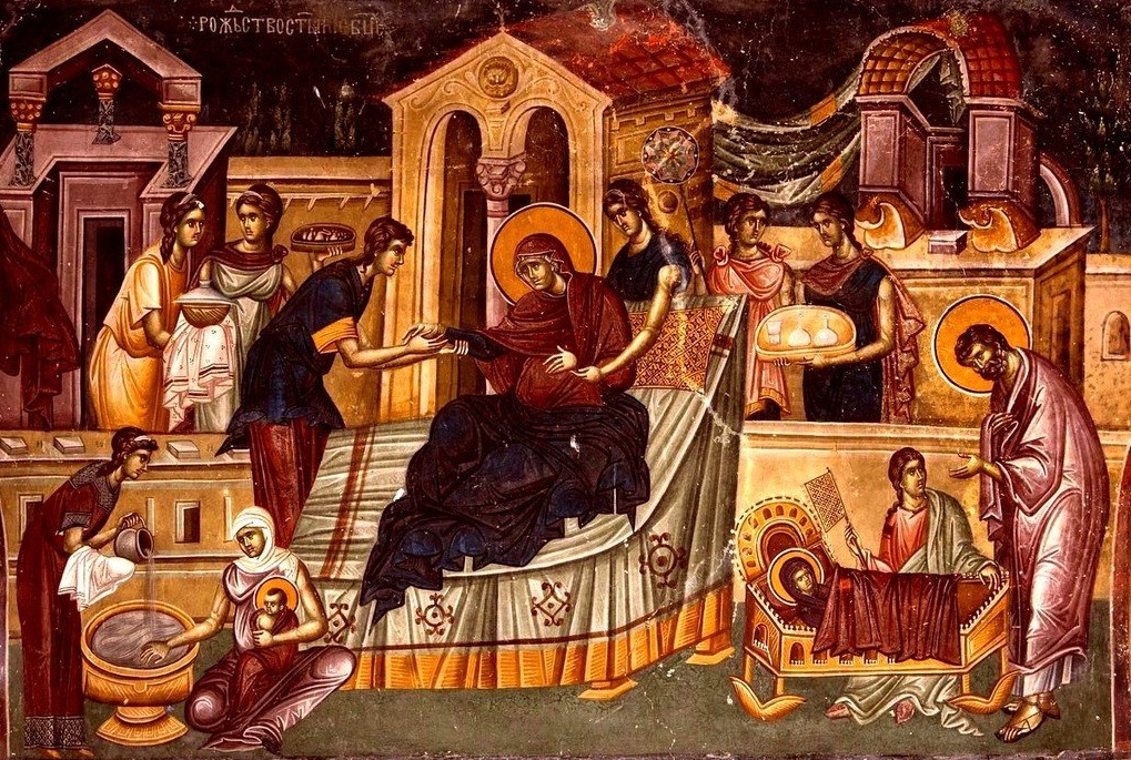 Рождество Пресвятой Богородицы. Фреска церкви Святых Иоакима и Анны (Королевской церкви) в монастыре Студеница, Сербия