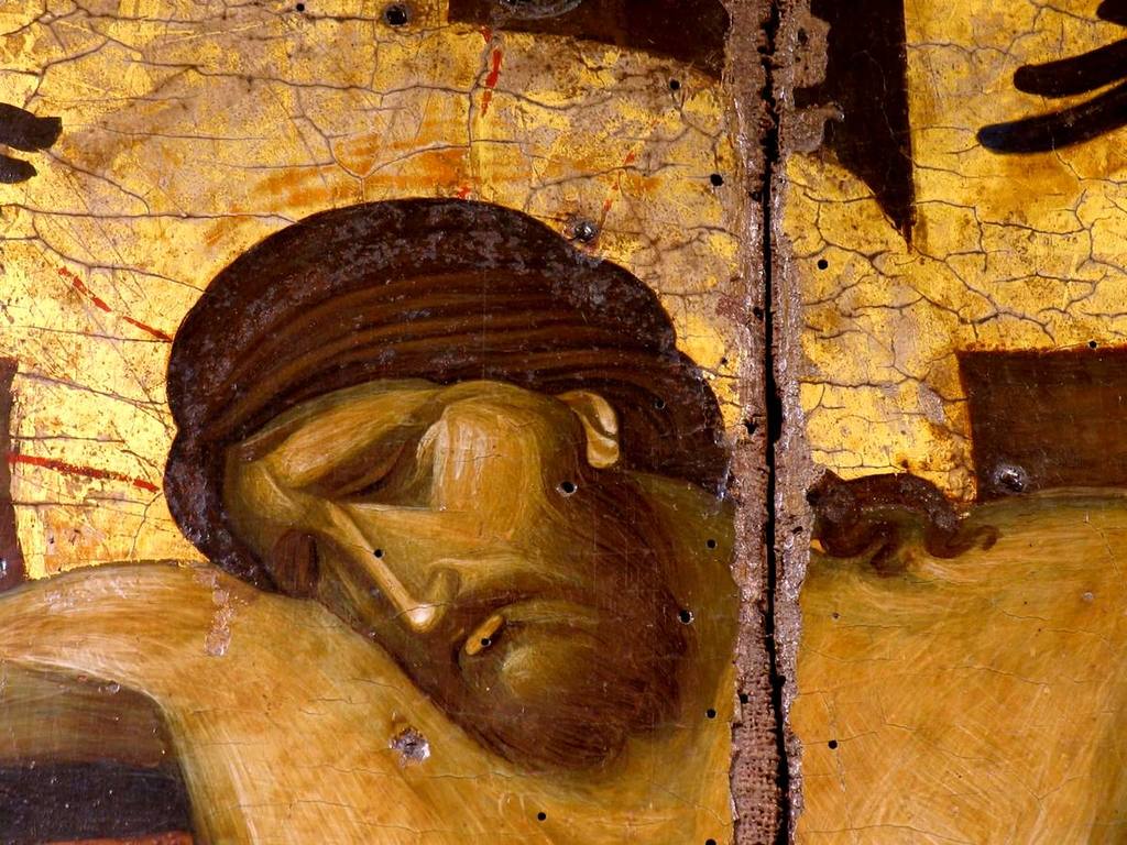 Распятие Господне. Византийская икона второй половины XIV века из Монемвасии. Византийский музей в Афинах. Фрагмент