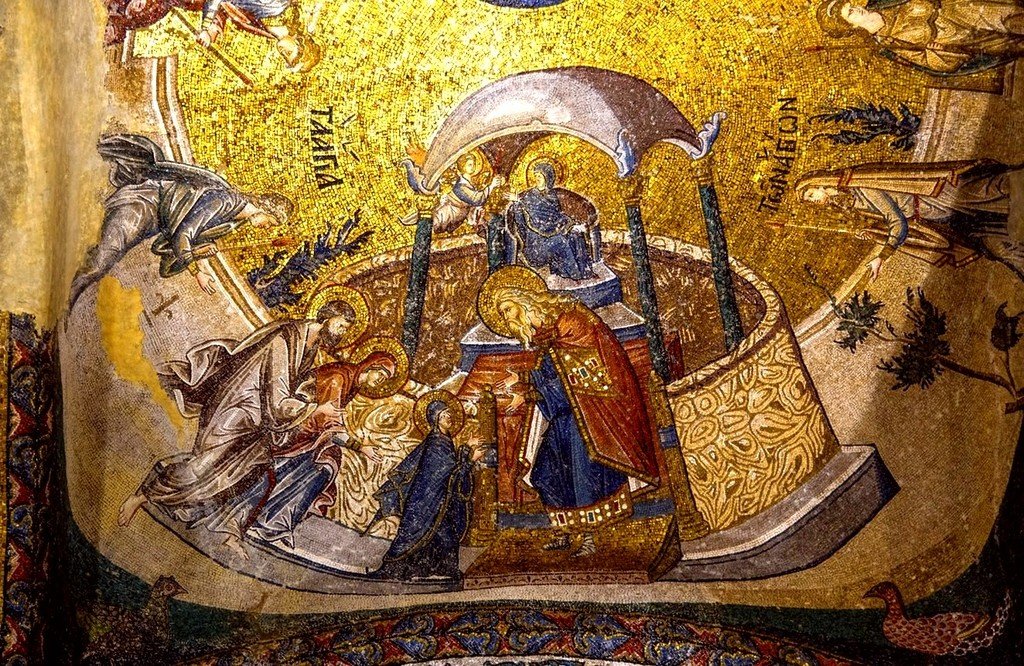 Введение во храм Пресвятой Богородицы. Мозаика монастыря Хора в Константинополе. 1315 — 1321 годы