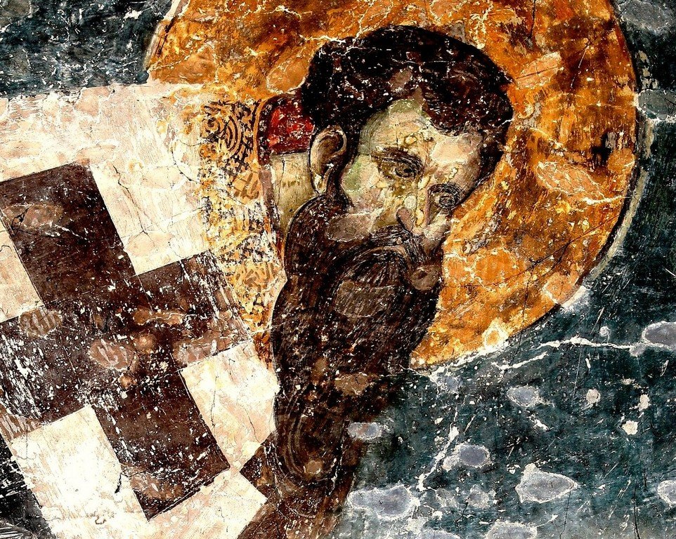 Святитель Василий Великий. Фреска церкви Богородицы Левишки в Призрене, Косово и Метохия, Сербия