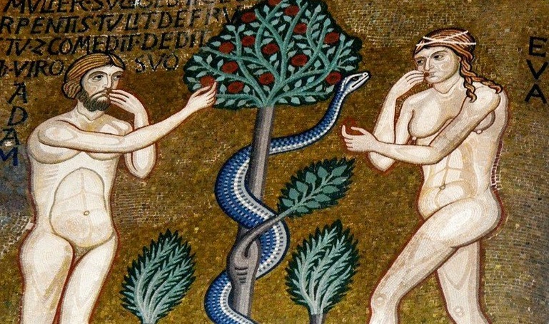 Грехопадение Адама и Евы. Византийская мозаика Палатинской капеллы в Палермо. XII век