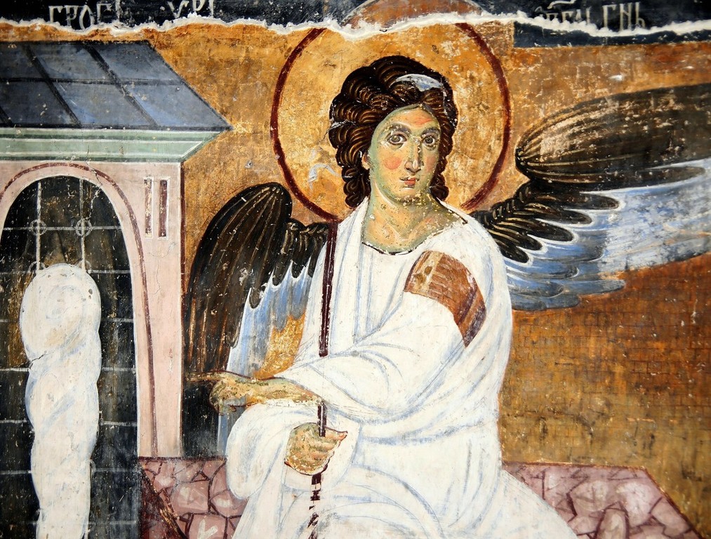 Явление Ангела Господня женам-мироносицам. Фреска церкви Вознесения Господня в монастыре Милешева (Милешево), Сербия