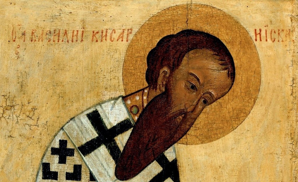 Святитель Василий Великий, архиепископ Кесарии Каппадокийской. Фрагмент русской иконы XV века