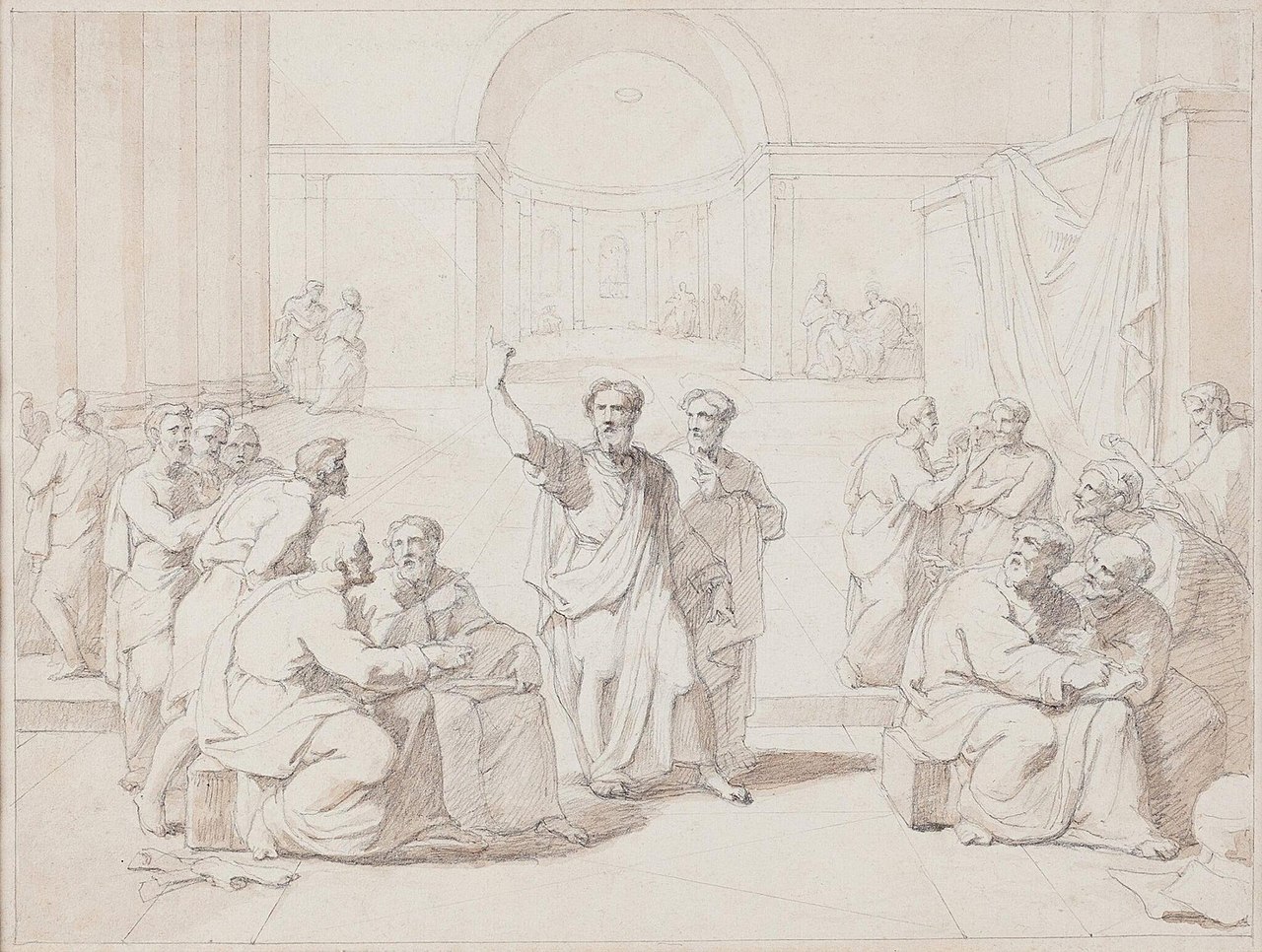 Апостол Павел проповедует в Афинах, рисунок