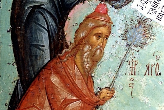 Похвала Пресвятой Богородицы, с акафистом, русская икона середины XVI века, фрагмент. Пророк Ааарон 