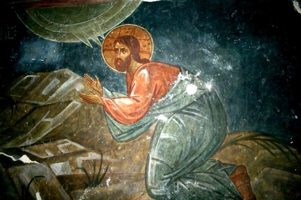 Моление о Чаше. Фреска монастыря Зарзма, Грузия. Середина XIV века
