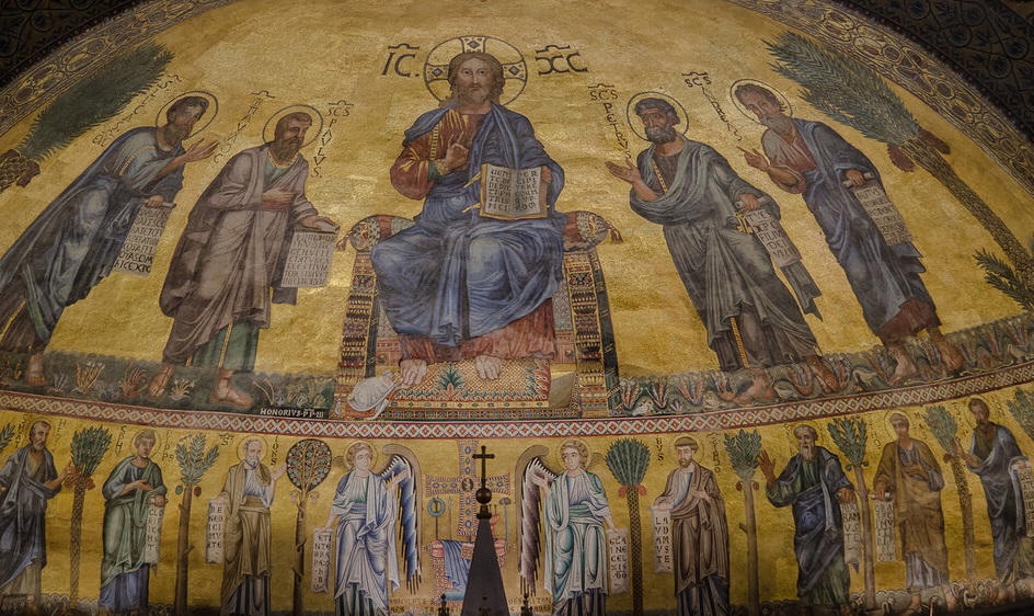 Иисус Христос и учителя Церкви. Мозаика базилики Сан-Паоло-фуори-ле-Мура в Риме