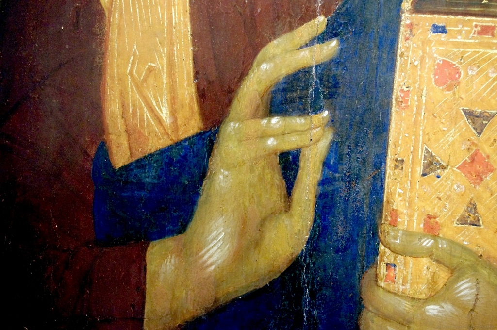 Христос Пантократор. Икона. Византия, Константинополь, около 1363 года. Государственный Эрмитаж. Фрагмент
