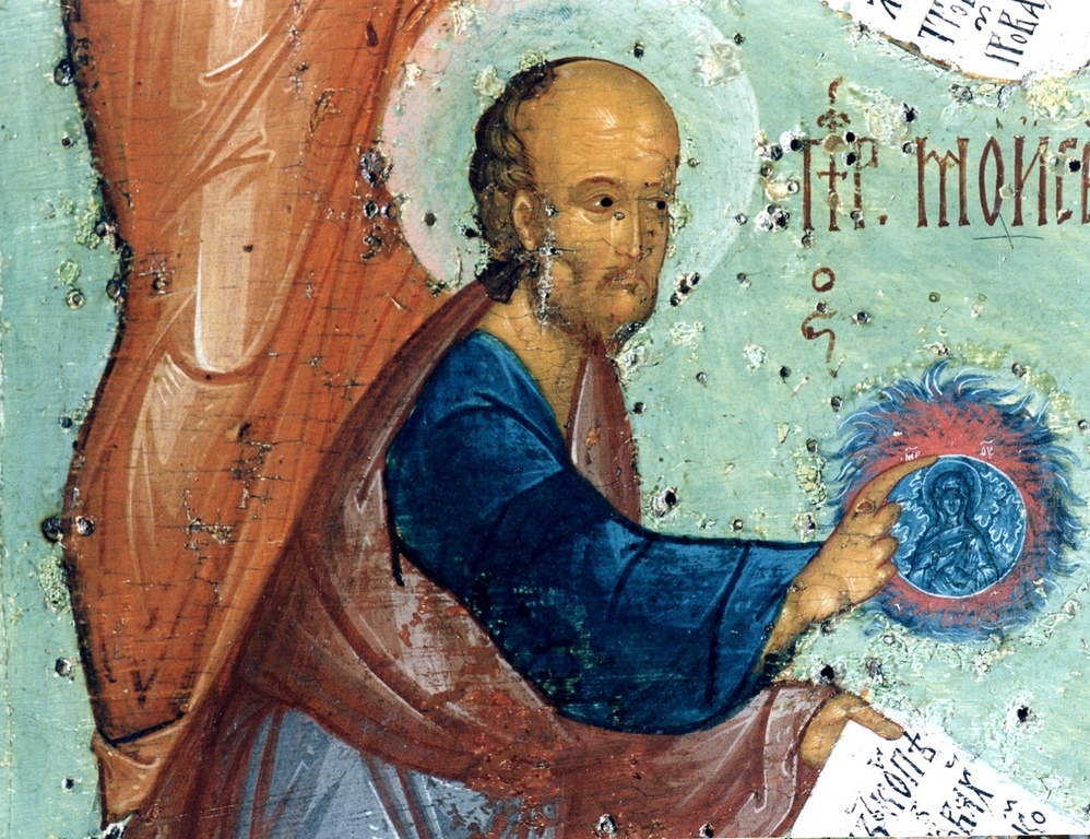 Святой Пророк Моисей Боговидец, фрагмент иконы Похвала Пресвятой Богородицы с Акафистом 
