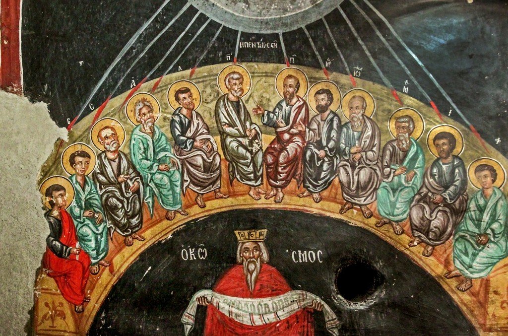 Сошествие Святого Духа на Апостолов. Фреска церкви Святого Созомена в Галате на Кипре