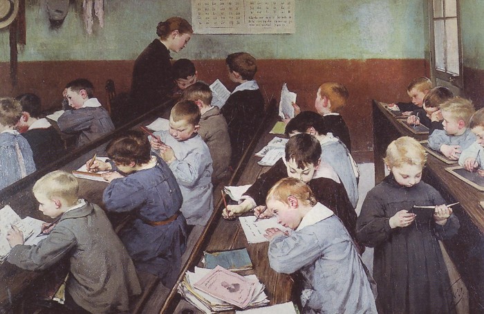 Henry Jules Jean Geoffroy. En classe, le travail des petits. 1889 г.