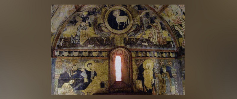 Фреска тимпана из церкви Вера-Крус-де-Мадеруэлло в Сеговии. 1-я треть 12 в., Прадо (Мадрид)