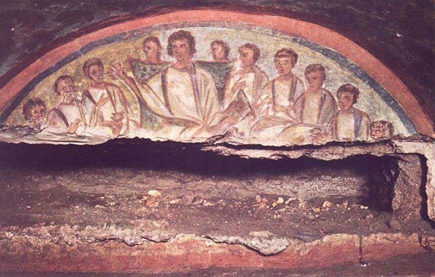 Раннехристианская фреска римских катакомбах Домициллы