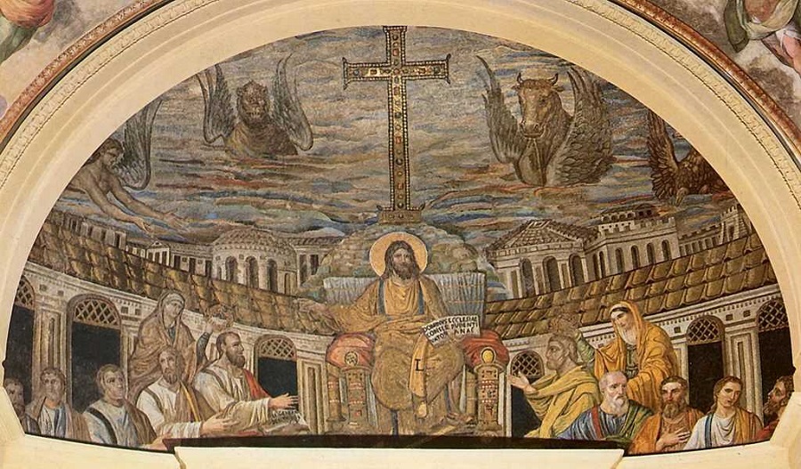 Христос на троне в окружении апостолов. Мозаика в базилике Санта Пуденциана