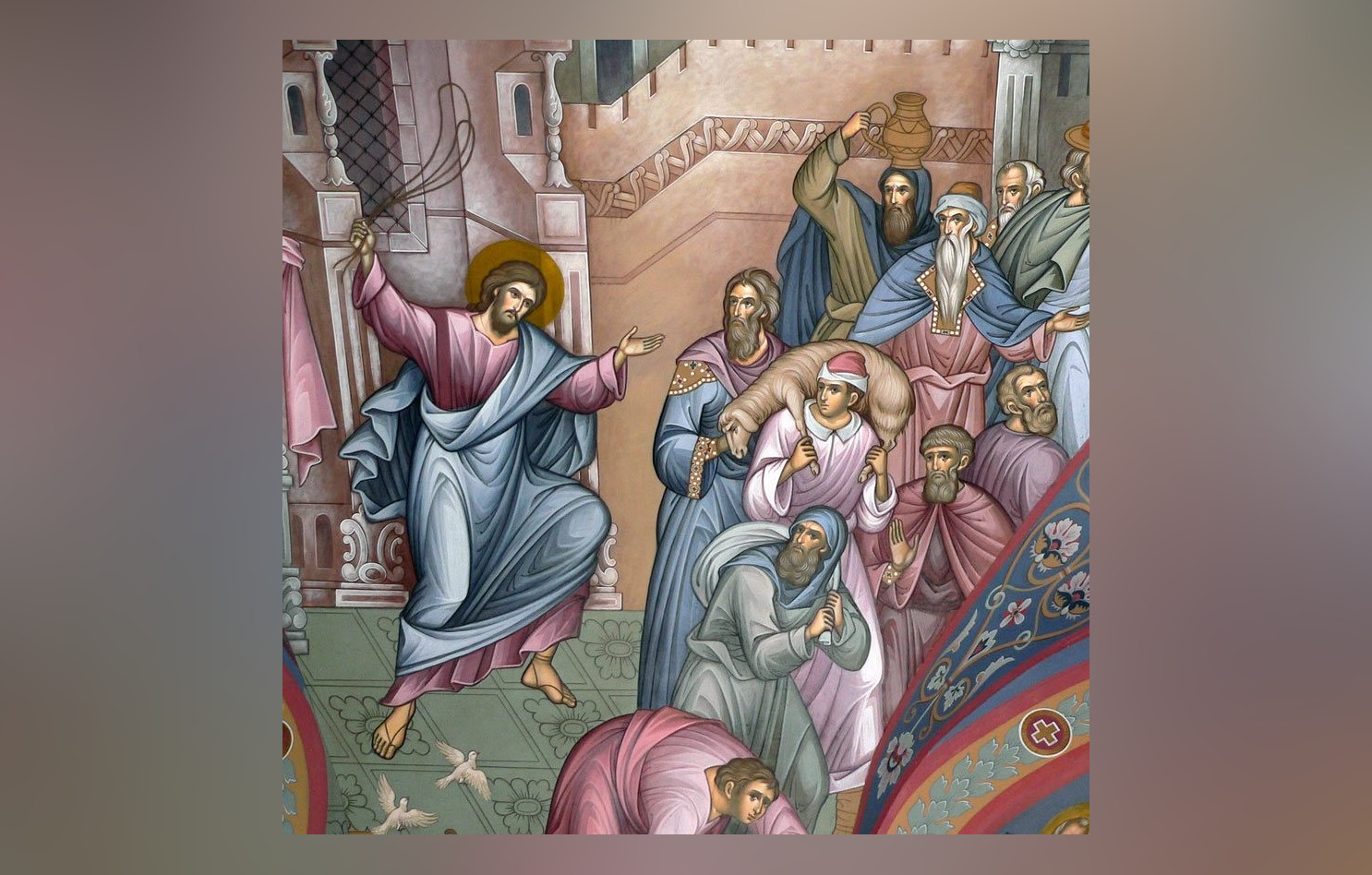 Фреска Иисус изгоняет торговцев из храма